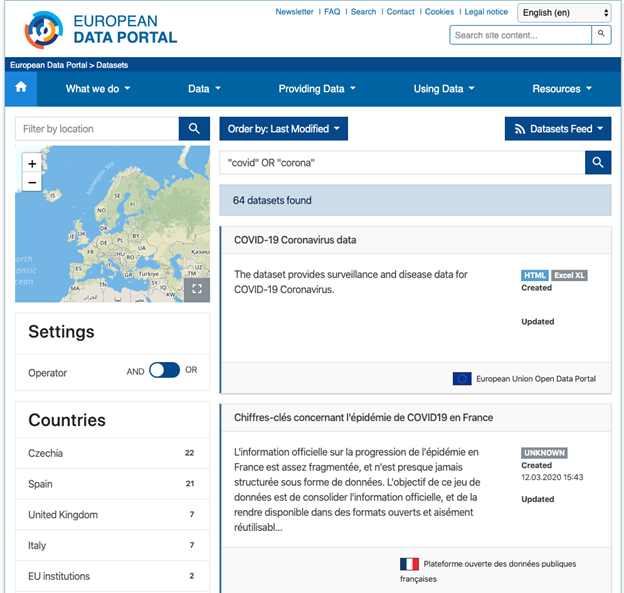 Open datasets on COVID-19 in Europe