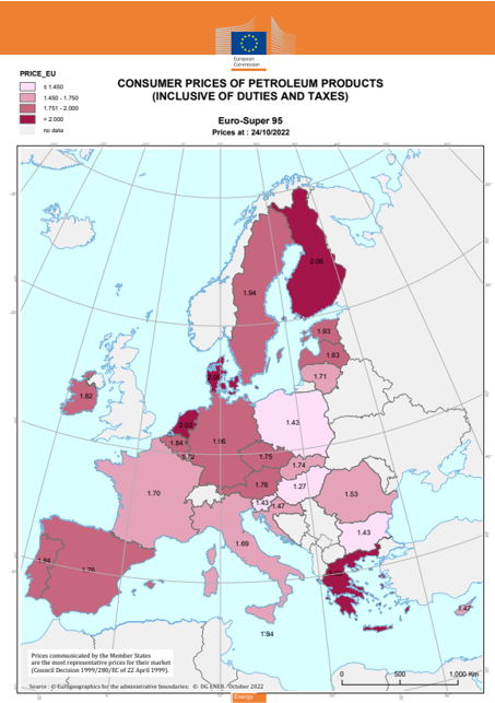 Figure 2: EU Consumer Prices of Petroleum Products on 24/10/2022